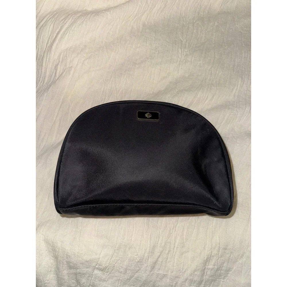 Kate Spade Dawn black cosmetics makeup bag zip gold‎ tone & black metal logo